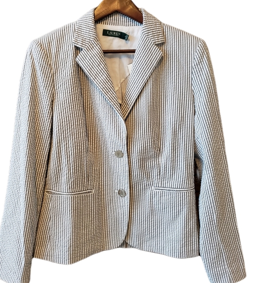 Lauren Ralph Lauren Jackets & Blazers - NWT Ralph Lauren Casual Striped White Grey Jacket